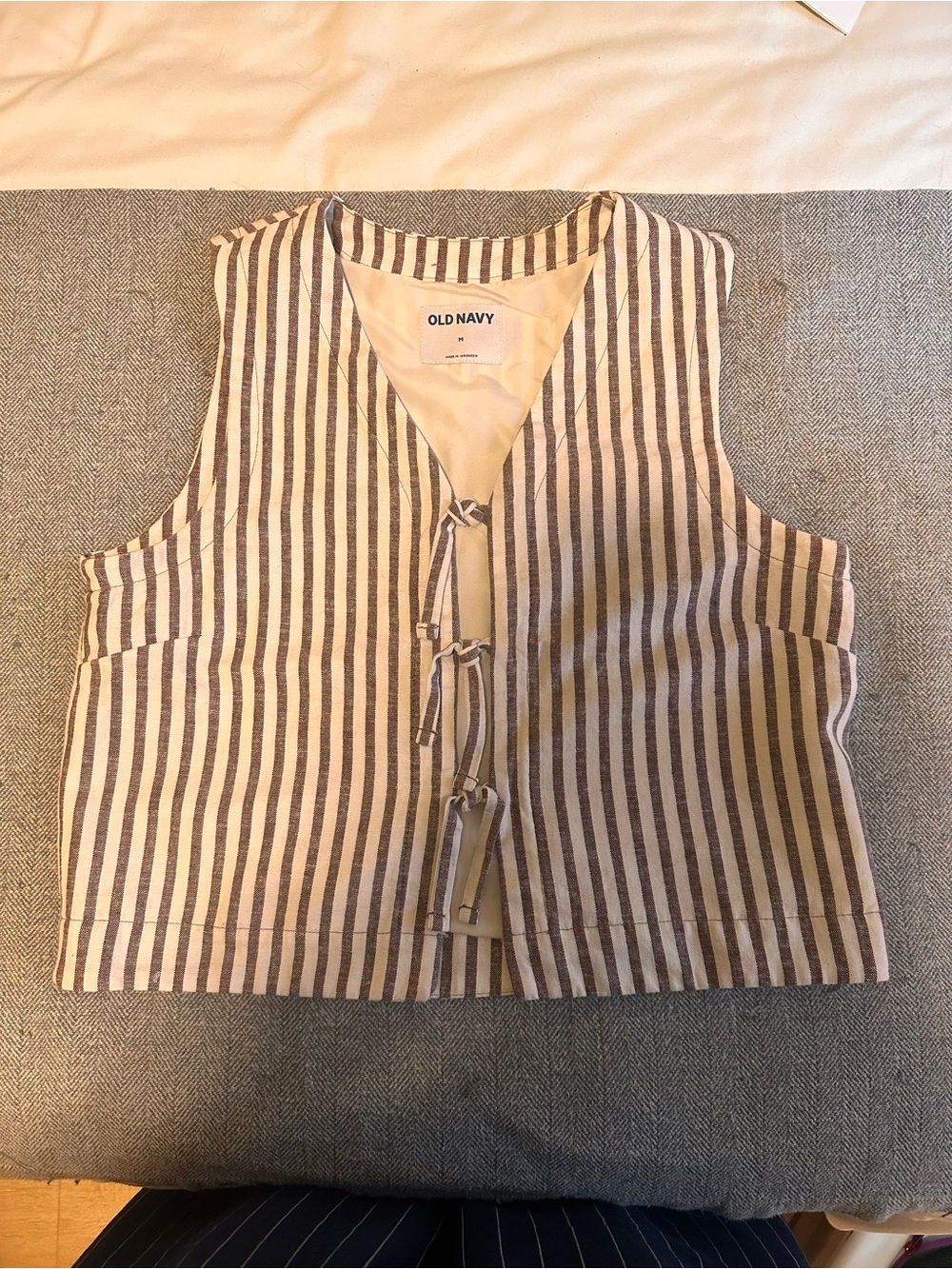Old Navy Beige & Navy Striped Tie-Front Vest